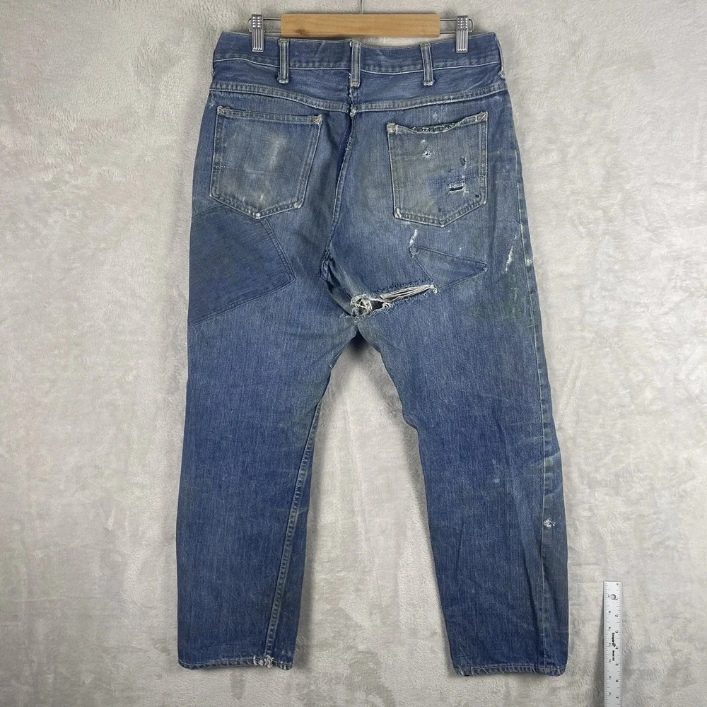 Vintage 50s Penneys Foremost Selvedge Denim Jeans Mens 32x28 Repaired 1950s Hole